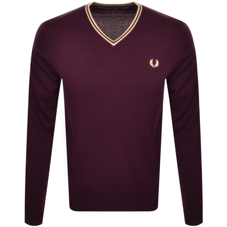 Fred perry burgundy v neck jumper top
